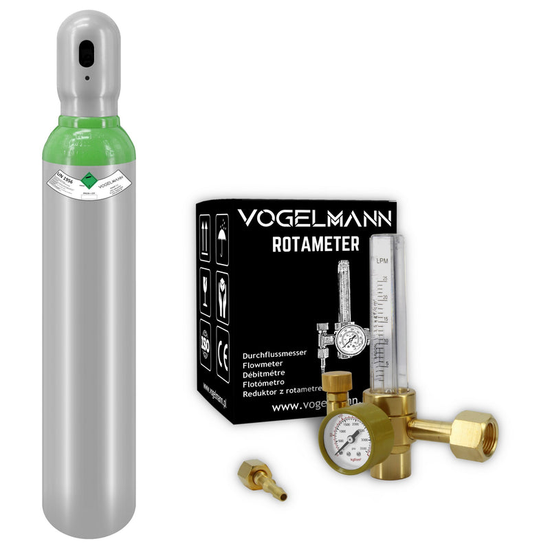 Argon/CO2 full gas cylinder 8L 1,5m3 with Regulator Rotameter Vogelmann