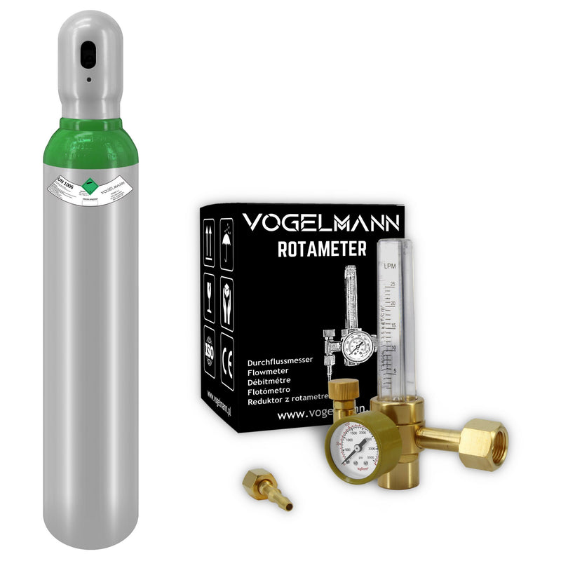 Argon 4.8 full gas cylinder 8L 1,5m3 with Regulator Rotameter Vogelmann